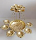 SIRAAJ Decorative Metal Urli Bowl Diya Shape Flower Candle holder, Gold- 1Pcs
