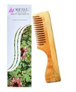 OREAYU Pure Neem Wood Wide Tooth Comb with Handle for Thick and Thin Hair | With Handle | Organic and Natural Hair Growth, Hair fall, Dandruff Control Hair Straightening, Frizz Control Comb