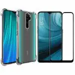 Kite Digital Redmi Note 8 Pro Transparent Bumper Shock Proof Corner Soft TPU Silicone Flexible Back Case Cover + 5D/6D/11D/21D (Black) Tempered Glass Screen Protector