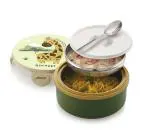 RJ Rojeno Tasty Bites Stainless Steel Leak-Proof Snacks Lunch Box for Kids | Outer Plastic Inner Steel Lunch Box with Container & Steel Spoon Lunch Box for School Kids