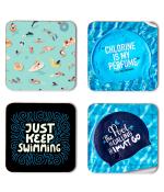 Whats Your Kick Swimming Just Keep Swimming Quotes Printed Set of 4 Coaster With Metal Stand