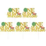 Festiko 5Pcs One In A Melon Cake Topper Watermelon Cupcake Toppers Picks For Summer Tropical Fruit Watermelon Themed Baby Boy First Birthday Party Supplies Decorations