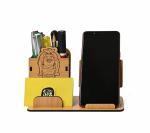 Future Works Laughing Buddha for Good Luck Desk Organizer with Mobile stand and Pen Holder office table decorative items and farewell gift Corporate Gifts (Bamboo Eco Friendly Made in India) 8.9D x 17.8W x 11.4H Centimeters