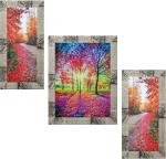 Indianara Set of 3 Beautiful Sunrise with Red Flowers in the Jungle Framed Art Painting (3568MW) without glass (6 X 13, 10.2 X 13, 6 X 13 INCH) Digital Reprint 13 inch x 10.2 inch Painting (With Frame, Pack of 3)