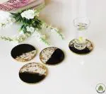 Monstera Hut Round Midnight Black Transy Resin Coaster | 4 Inch | Pack Of 4