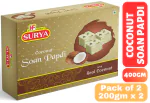 HF, Surya 400g Coconut Soan Papdi, with real Coconut (Pack of 2; 200g x 2) |Indian Sweet |Coconut Flavoured