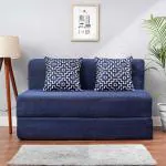 SOLISPRIMUS-COMFORT FOR ALL 4X6 size for 2 Person- Moshi Fabric Washable Cover with 2 Cushions (Multi Square Pattern) - Blue 2 Seater Foam Sofa Cum Bed
