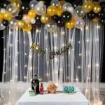 Party Midlinkerz Net Happy Birthday Decoration Kit Combo - 71 Pcs With Led Light And Net Curtain (Set Of 71)