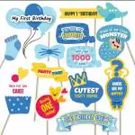 Crackles First Birthday Party Photo Booth Props Blue for Baby Boy, Kids Party Decoration- 38 Pieces