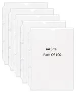 Shining Zon PVC Margin Punch Folder File Plastic Sheet Thick Sleeves Folder File for A4 Size Document Certificate with 2 Punch Holes & Tab Cut Transparent (Pack of 100)