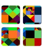 Whats Your Kick Pattern Design Colorful Box Printed Set of 4 Coaster With Metal Stand