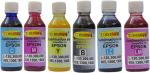 TRISAMA Epson L-130, 380, 800, 805, 1300, 1800 Black and Tri Color Dye Based Ink Cartridge Bottle (Pack of 6)
