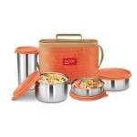 Milton Delicious Combo Stainless Steel Insulated Tiffin, Set Of 3 Containers (200 Ml, 320 Ml, 500 Ml) And 1 Tumbler, 380 Ml, Orange | Airtight | Dishwasher-Safe | Easy To Carry | Leak Proof