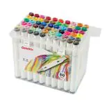 Qatalitic Set Of 60 Colours Twin Head Art Markers Pen, Double Tipped (Fine And Chisel) Alcohol - Based Marker Set With Carrying Plastic Box, For Manga