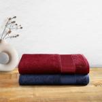 Wakefit 500 GSM | Bath Towel for Men/Women, Bathing Towel | Terry 100% Cotton Set of 2 (Chilli Pepper and Navy Blue)