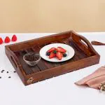 HOMIFI Wooden Traizy Handmade Tray Multipurpose for Serving Coffee/Tea/Juice/Drinks/Cakes for Dining Table & Kitchenware (Rectangular)