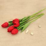 TIED RIBBONS Set of 5 Artificial Silk Tulip Flowers Bunch 7 x 34 cm, (Red)
