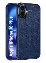 Golden Sand Leather Textured Back Cover Case for Apple iPhone 16 Plus Mobile Phone (ShockProof TPU | Midnight Blue)