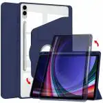 ProElite Cover for Galaxy Tab S9+/ S9 FE+ Case, 360 Degree Rotatable Smart Flip Case Cover for Samsung Galaxy Tab S9 Plus/S8 Plus/S7 Plus/S7 FE 12.4 inch Transparent Back with S Pen Holder, Dark Blue