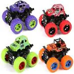 THE RED BABY Monster Truck for Boys 3 4 5 6 7 Year Old,Push and Go Friction Powered Car Toys, Double-Directions Inertia Pull Back Vehicle Set,Birthday Party Gift for Kids (Multicolor)Pack of 4
