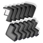 BabyPro BabyProofing Corner Guards with Strong Adhesive Tape by Certified Professional Childproofer for Covering Sharp Edges & Corners of Bed, Table & Furniture (Set of 12, Black)