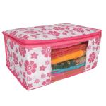 Avenn Pink Non Woven Polka Dots Flower Design Printed Saree Cover With Transparent Window