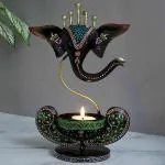Kaptown Kreations Iron Metal Lord Ganesh Tealight Candle Holder Black 12 Inch Pack of 1 - Pooja Room Table Decor Home Decoration and Gift Item (6x4x12) Inch
