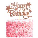 Zyozique Rose Gold Happy Birthday Star Cake Topper Pentacle Birthday Party Cake Decoration Birthday Decoration Supplies (Rose Gold)
