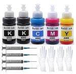 ANG Refill kit Combo Pack Inkjet Cartridge Ink Refill Cartridge Printers - 100ml Per Bottle (Cyan, Magenta, Yellow, Black, Black) with Syringe & Gloves