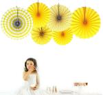 AMFIN Round Paper Fans for Decoration Kids Birthday Party, Wedding Anniversary, Welcome Baby Shower - Pack of 6 , Yellow
