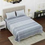Varde 210 TC Double Bedsheet with Pillow Cover 2 | Handloom Cotton Bedsheets for Double Bed | All Season Comfort | Handmade Bedsheet 90X100 Inches (Marble Blue)