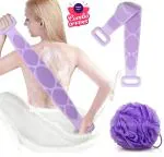 Homeleven Silicone Back Scrubber and Loofah for Shower Combo Pack, Bath Scrubber Belt with Loofah, Body Exfoliating Scrubber Loofah for Women and Men (Multicolour)