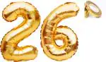 Party Midlinkerz Solid Golden '26' Number Numerical Foil Balloon With Ribbon For Celebration (Gold, Pack Of 3)