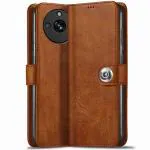 Fastship Realme 11 Pro+ 5G Flip Cover | Full Body Protection | Wallet Button Magnetic Closure Book Cover Leather Flip Case for Realme 11 Pro+ 5G - Executive Brown