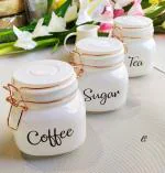 VAGHASIYA ENTERPRISE Clip Jar Air Tight Tea Coffee Sugar Container 900ml Set of 3 Ceramic Canister Set, Kitchen Airtight Food Storage Jar with Bamboo Lids, pickle-jar ,Coffee Sugar Tea Storage Containers Pots Jars for Counter Dinner Table Serving Jar
