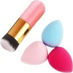 AVTY Extra Soft Foundation Brush with 3 Sponge puff blender - (Pack of 4) (Pack of 4)