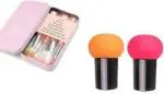 Lenon Beauty Hello Kitty 7 Piece Makeup Brush Set for Women (Pink) & 2 elastic soft mashroom shape blender for liquid,cream & powder sponge make up puff( multicolored) (3 Items in the set)