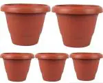 Audbhidhi Gamla Round Shape (20 Inch - Pack Set of 5) Extra Big Large Size Planters Plastic Flower Pots for Plants Home Gardening Balcony Terracotta First Quality Indoor Outdoor Nursery Brown Gamle