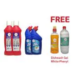 Sun Wash India Bathroom Cleaner Set (Toilet & Bathroom Cleaner 1 Litre Each) FREE Dishwash Gel