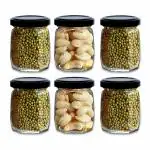 CROCO JAR Crown Shape Glass Jars With Airtight Snug Seal Container Set For Kitchen and Rustproof Metal Lid, Spice & Honey Glass Jars (250Ml) (6)