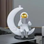 Street27 Astronaut Figurine Showpiece for Home Décor Idols for Office Desk Table Astronaut Toy for Car Dashboard, Statue for Gift Gifting Items Birthday Decoration (Reading on Moon - Golden)