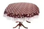 Stylista PVC Waterproof Oval 4 Seater Dining Table Cover WxL 54x78 Inches with White Border Lace Floral Pattern Dark Brown