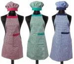 Yellow Weaves Cotton Kitchen Apron With Cap Combo Set of 3 - Multi