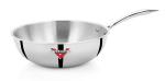 VARNA STAINLESS STEEL Triply Wok with handle| (Size 18)| 1.2 Litre