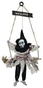 My Party Suppliers Halloween Decor Animated Witch Hanging Wooden Plaque Welcome Sign