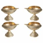 Samy Collectibles Curated With Love Gold Brass Diwali Kuber Deepak On Stand Diya Oil Lamp For Puja Home Decor, 2.25 Inch (Set Of 4)