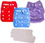 Mom's Pride Multicolor Polyurethane Laminate Reusable Solid Pocket Cloth Diapers With Inserts (Pack Of 3)