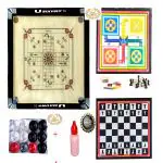 UMAVRT cock-a-hoop 20 inch beautiful luddo inbuilt small size carom FREE [ luddo-chess + striker + coin]