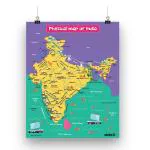 Ekdali Multicolor Paper Learn Physical Features of India -Physical Map of India Wall Chart for Kids with 50+ Geographical Features - Size 16.5 x 23.4 inches