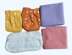 Maalove Combo of Extra Absorbent Waterproof Baby Dry Sheet Small 50x70cm Pink Purple 2 units and Adjustable Reusable Cotton Cloth Diapers Yellow Orange with White Pads Pack of 2